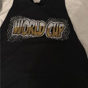 Black World Cup Tank Top with Gold Accents
